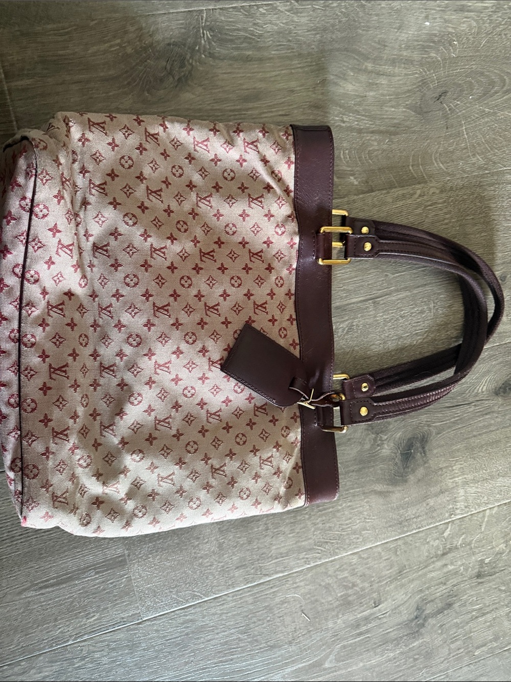 Designer-Inspired Pink Monogram Tote Bag with Brown Trim